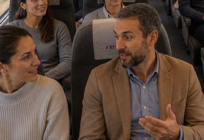 Viajero disfrutando de un trayecto en tren